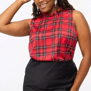 J. Crew Tartan Ruffleneck Bow-Back Sleeveless Top Red Size 2X